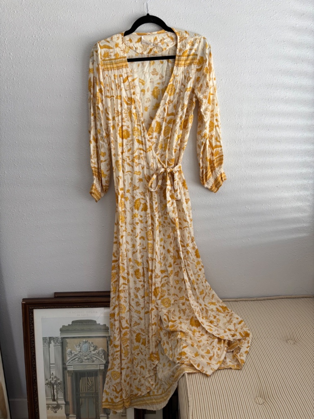 Natalie Martin Yellow Floral Print Maxi Wrap Dress - Size XS